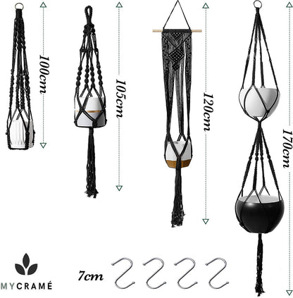  4 Stuks Luxe Macrame Plantenhangers - Boho Handgeweven Katoen Hangpot Voor Binnen/Buiten - Hangende Bloempot Met Kralen - Macramé Touw/Koord Hangplant Houder - Bohemian Wandhanger Decoratie - Plant Hanger - Verticale Tuin Bloempothouder Planthanger