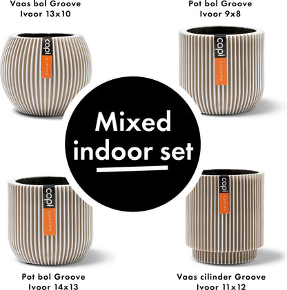  Capi Europe - Set Van 4 - Bloempot Binnen - Groove - - Ivoor - Bloempot Voor Binnen - BOX-BGVI-4