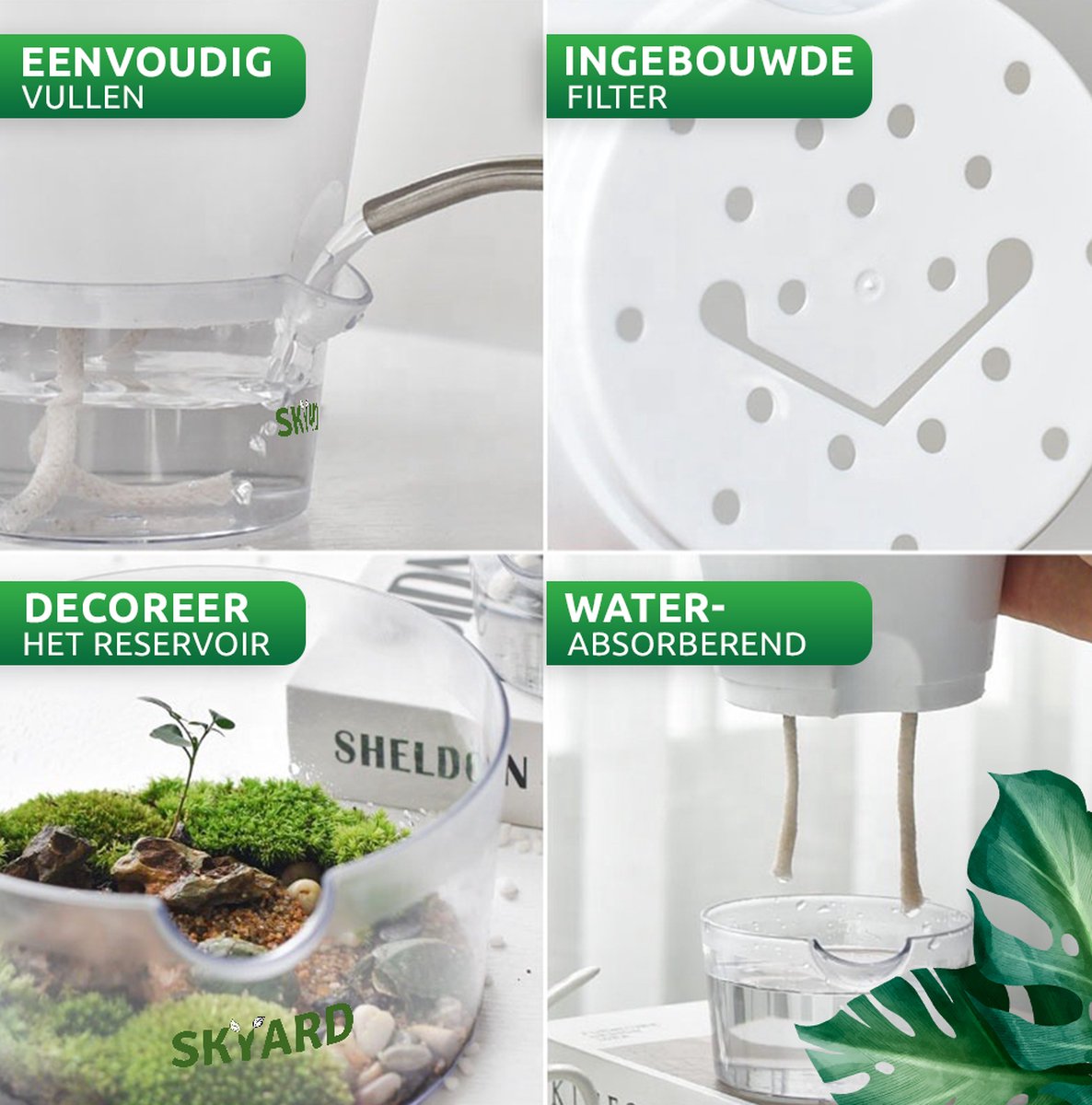  SKYARD® 3 Stuks Zelfwaterende Bloempot Maat M – Milieuvriendelijk Watergeefsysteem Kamerplanten – Zelfwatergevende Pot – Bloempot Met Waterreservoir – Selfwatering Pot – Wit