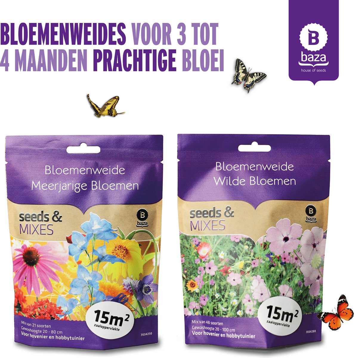  Seeds &amp; Mixes Bloemenweide Zaden Meerjarig En Wilde Bloemen 2 Stuks