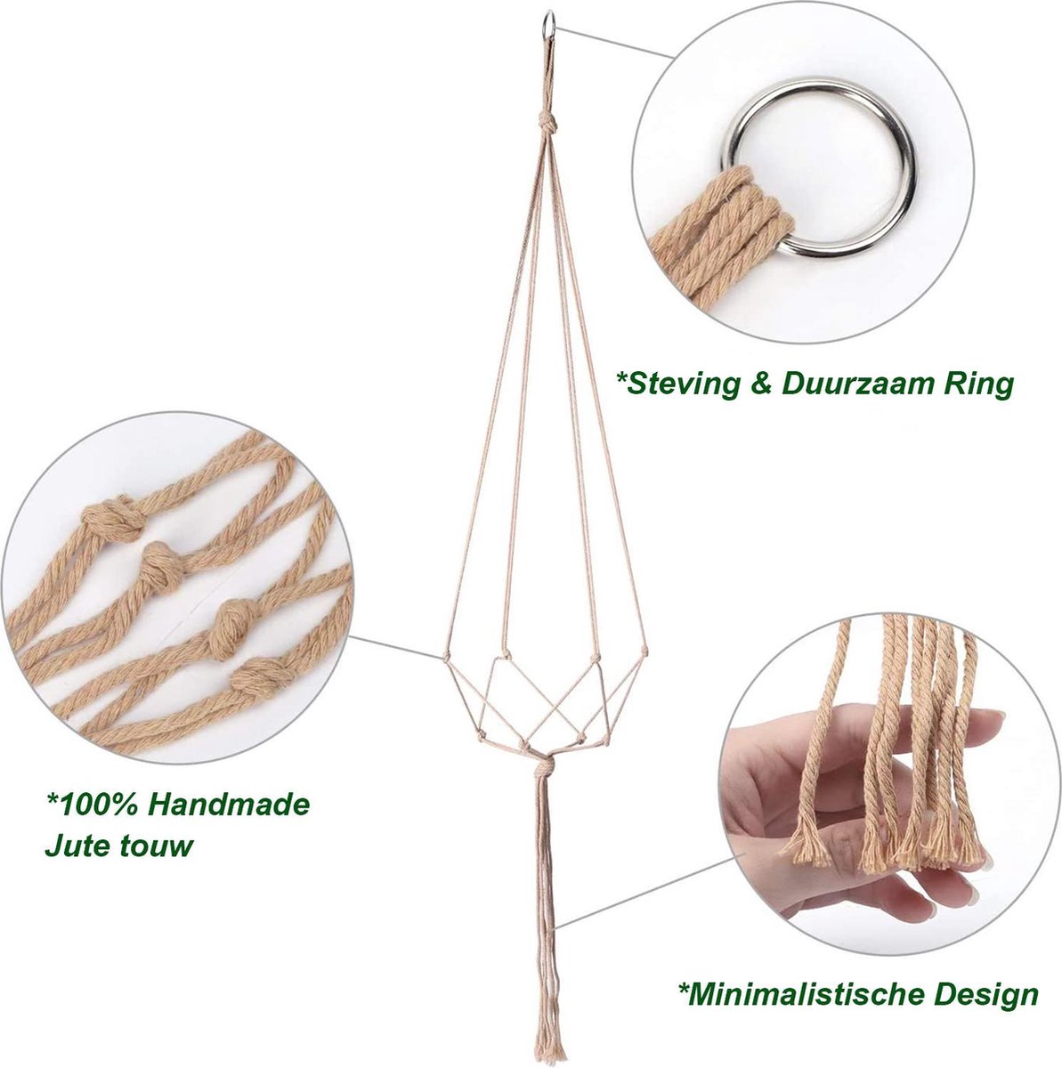 9 Stuks Jute Macrame Plantenhangers - Boho Handgeweven Katoen Hangpot Voor Binnen/Buiten - Hangende Bloempot Met Kralen - Macramé Touw/Koord Hangplant Houder - Bohemian Wandhanger Decoratie - Plant Hanger - Verticale Tuin Bloempothouder Planthanger