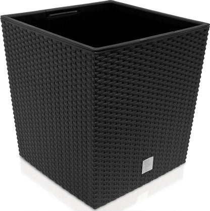 Prosperplast Kunststof Rato Rotan Bloempot/plantenpot Met Binnenpot Antraciet 40 Cm - Bloempotten Voor Binnen En Buiten