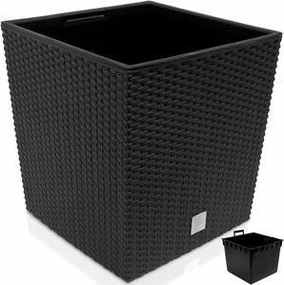 Prosperplast Kunststof Rato Rotan Bloempot/plantenpot Met Binnenpot Antraciet 40 Cm - Bloempotten Voor Binnen En Buiten