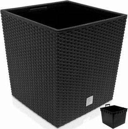Prosperplast Kunststof Rato Rotan Bloempot/plantenpot Met Binnenpot Antraciet 40 Cm - Bloempotten Voor Binnen En Buiten