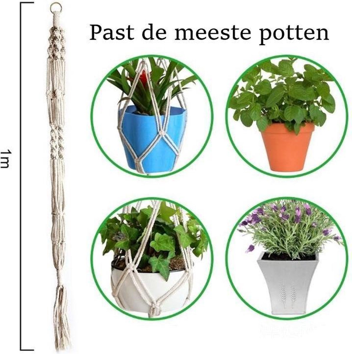Merkloos Plantenhanger Macramé - Luxe Gevlochten Touw Katoen - 2 Stuks - Plantenpot Ophangen