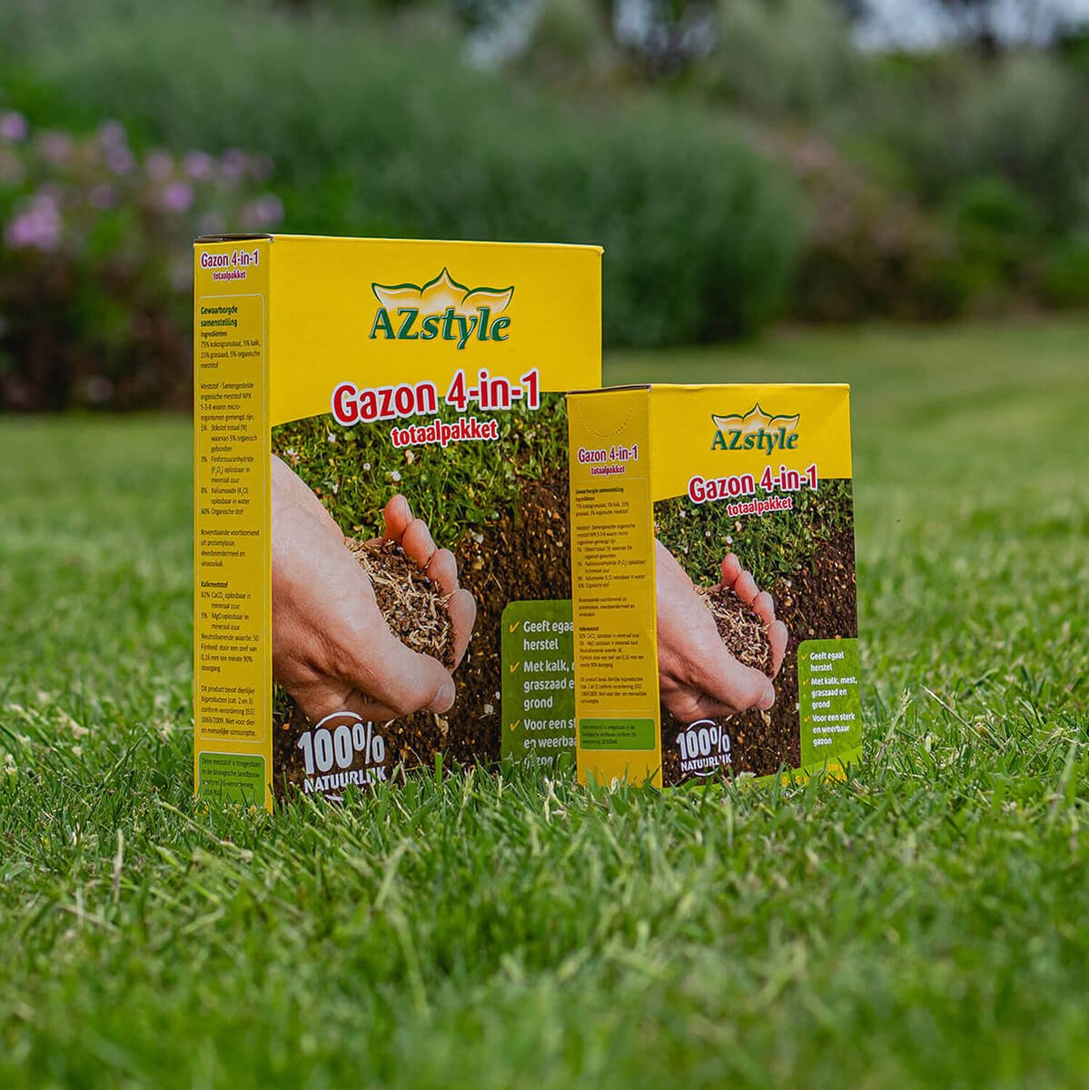  ECOstyle Gazon 4-in-1 Totaalpakket Met Kalk, Mest, Graszaad &amp; Grond In Een Doos - Geeft Kale Plekken In Gras Egaal Herstel - 5- 10 Kale Plekken - 1 KG