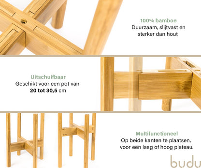  Budu Plantenstandaard Binnen – Plantenhouder – Plantenrek – Uitschuifbaar - Bloempot Standaard - Bamboe Hout - Ø 20 Tot 30 Cm