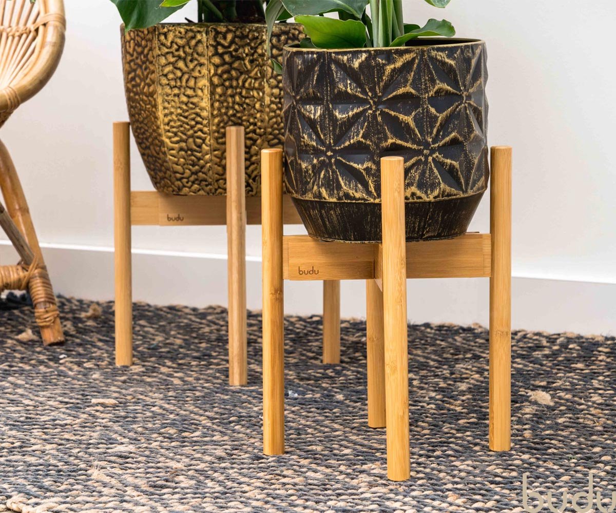  Budu Plantenstandaard Binnen – Plantenhouder – Plantenrek – Uitschuifbaar - Bloempot Standaard - Bamboe Hout - Ø 20 Tot 30 Cm