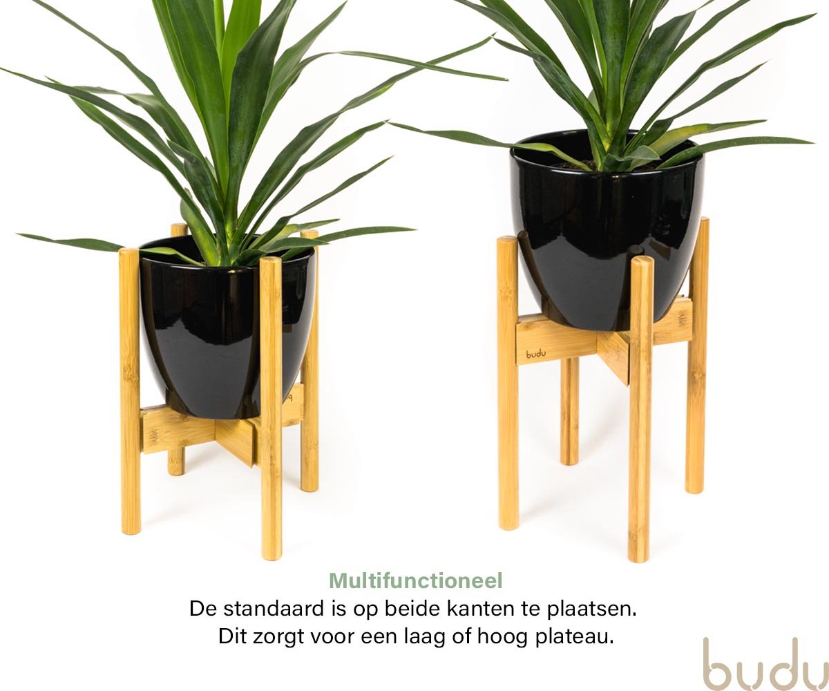  Budu Plantenstandaard Binnen – Plantenhouder – Plantenrek – Uitschuifbaar - Bloempot Standaard - Bamboe Hout - Ø 20 Tot 30 Cm