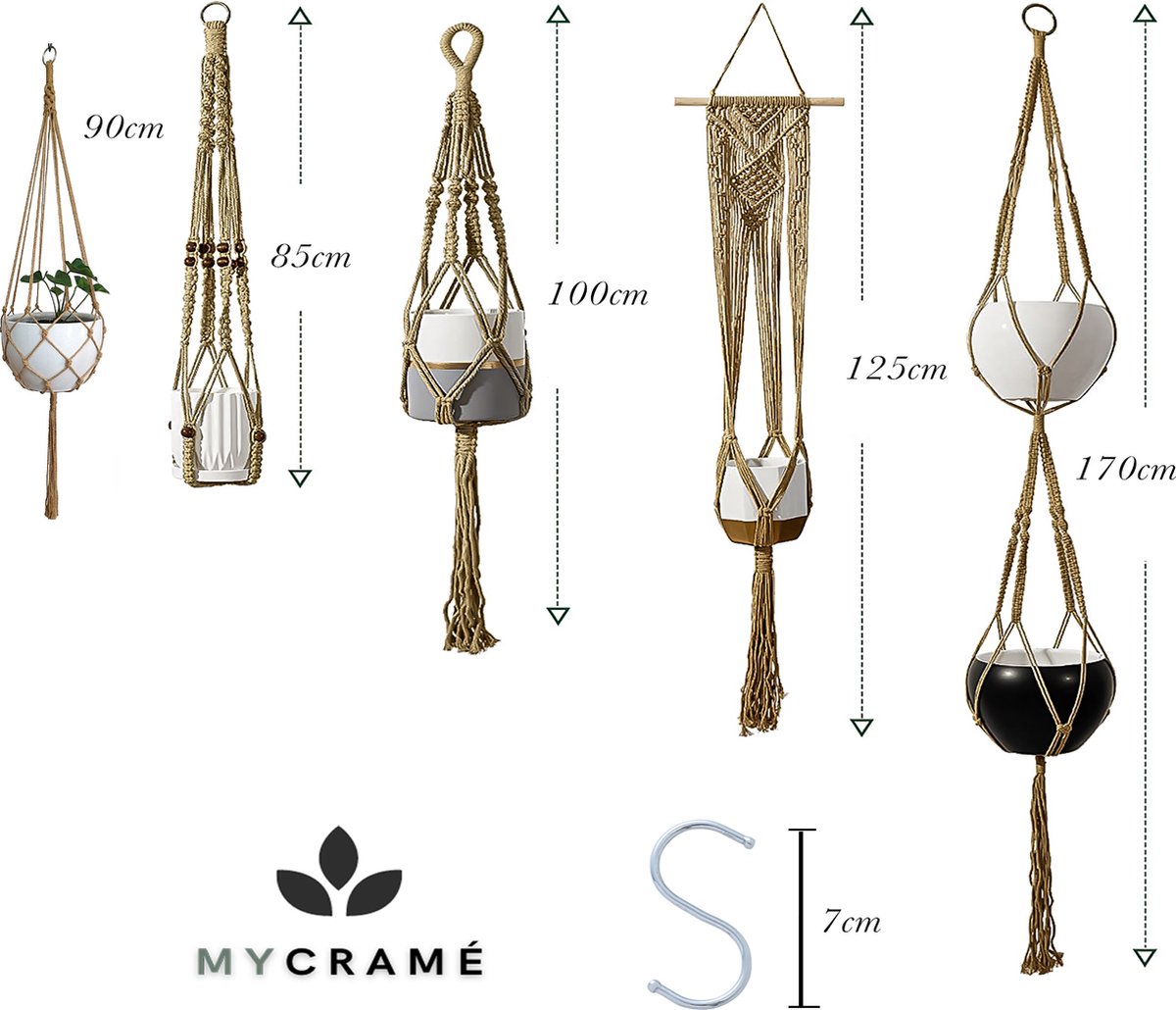  5 Stuks Luxe Jute Plantenhangers - Boho Handgeweven Katoen Hangpot Voor Binnen/Buiten - Hangende Bloempot Met Kralen - Macramé Touw/Koord Hangplant Houder - Bohemian Wandhanger Decoratie - Plant Hanger - Verticale Tuin Bloempothouder Planthanger