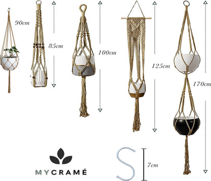  5 Stuks Luxe Jute Plantenhangers - Boho Handgeweven Katoen Hangpot Voor Binnen/Buiten - Hangende Bloempot Met Kralen - Macramé Touw/Koord Hangplant Houder - Bohemian Wandhanger Decoratie - Plant Hanger - Verticale Tuin Bloempothouder Planthanger