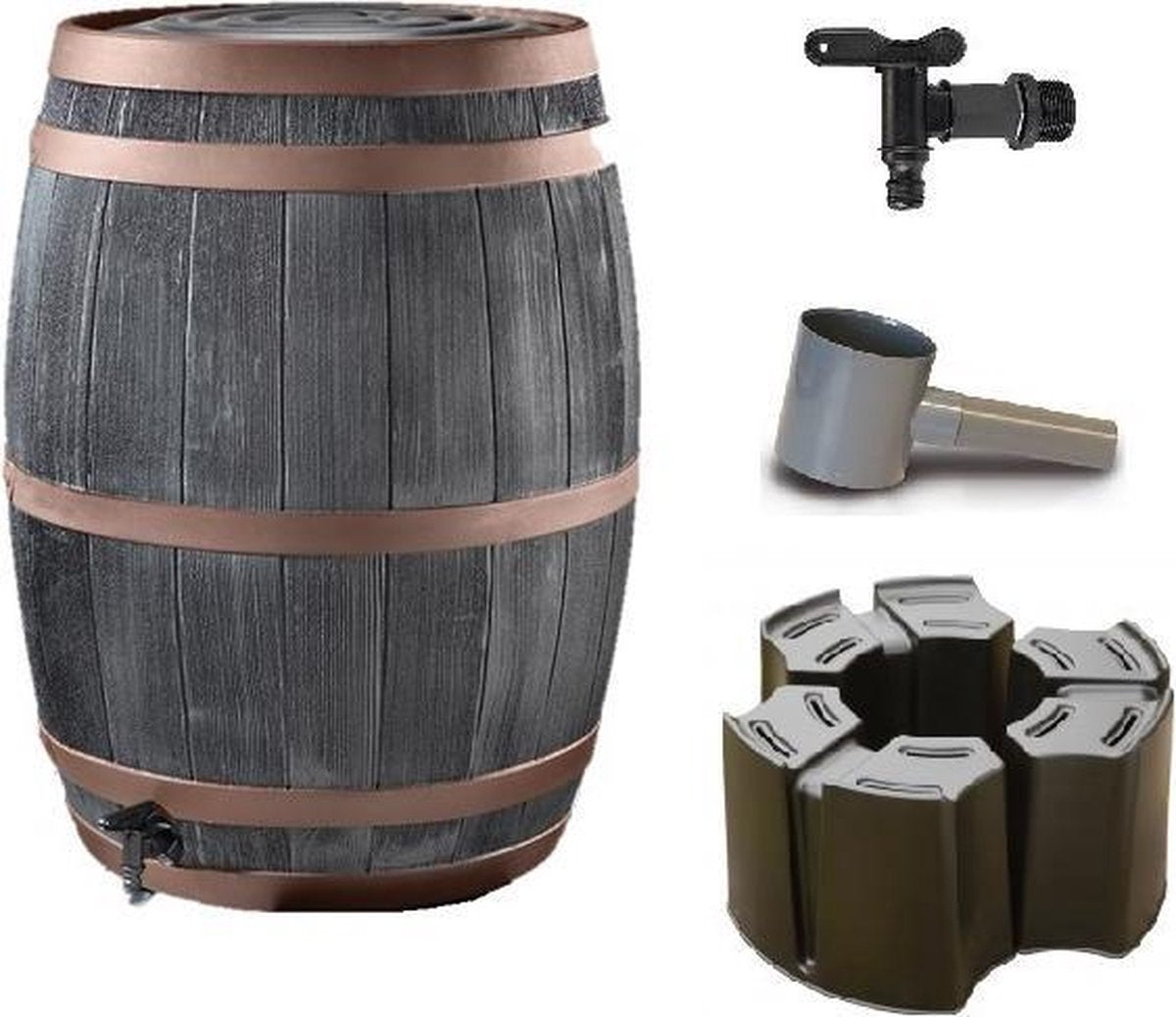  Complete Set: Regenton Bronzen Band 235 Ltr | Hout Effect | Handbewerkt | Inc.voet &amp; Vulautomaat