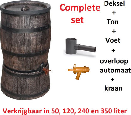  Exellent Regenton Met Voet, Houtlook, 120 Liter, Incl. Regenton Vulautomaat En Kraan
