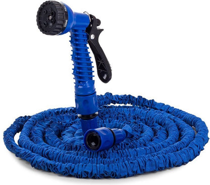  Uitrekbare Tuinslang Tot 15 Meter - Tuinsproeier Met 7 Verschillende Standen - Tuin Besproeien - Sproeikop - Blauw - Flexibel Elastisch