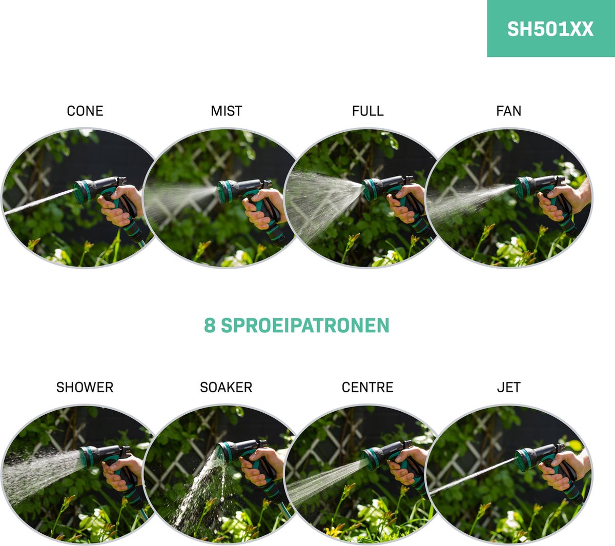  VONROC Broespistool &amp; Spuitstuk Set – 8 Sproeipatronen En Regelbare Watertoevoer – Incl. Koppelingen
