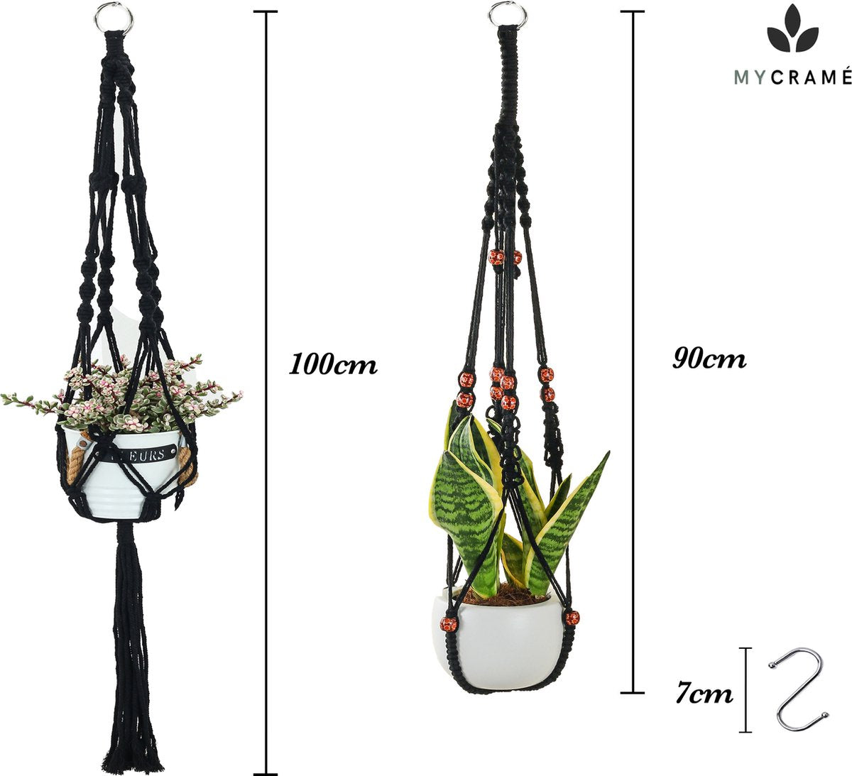  4 Stuks Zwarte Macrame Plantenhangers - Boho Handgeweven Katoen Hangpot Voor Binnen/Buiten - Hangende Bloempot Met Kralen - Macramé Touw/Koord Hangplant Houder - Bohemian Wandhanger Decoratie - Plant Hanger - Verticale Tuin Bloempothouder Planthanger