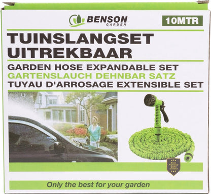  Benson - Tuinslang - Fexibel - 10 Meter - Tuinslang Met Koppeling - Spuitpistool - Groen