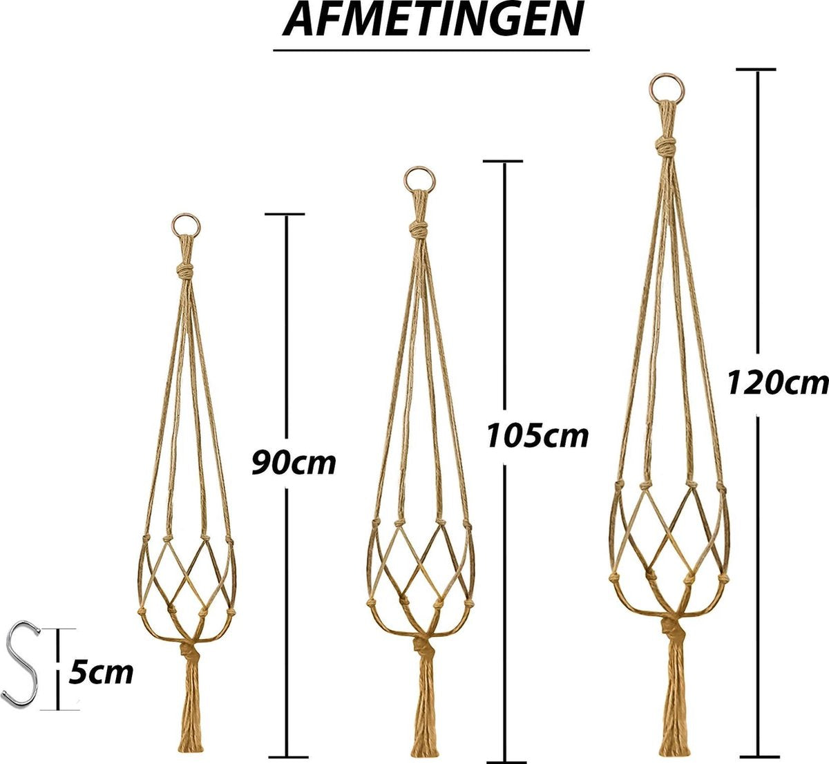  9 Stuks Jute Macrame Plantenhangers - Boho Handgeweven Katoen Hangpot Voor Binnen/Buiten - Hangende Bloempot Met Kralen - Macramé Touw/Koord Hangplant Houder - Bohemian Wandhanger Decoratie - Plant Hanger - Verticale Tuin Bloempothouder Planthanger