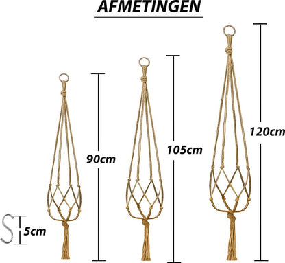  9 Stuks Jute Macrame Plantenhangers - Boho Handgeweven Katoen Hangpot Voor Binnen/Buiten - Hangende Bloempot Met Kralen - Macramé Touw/Koord Hangplant Houder - Bohemian Wandhanger Decoratie - Plant Hanger - Verticale Tuin Bloempothouder Planthanger