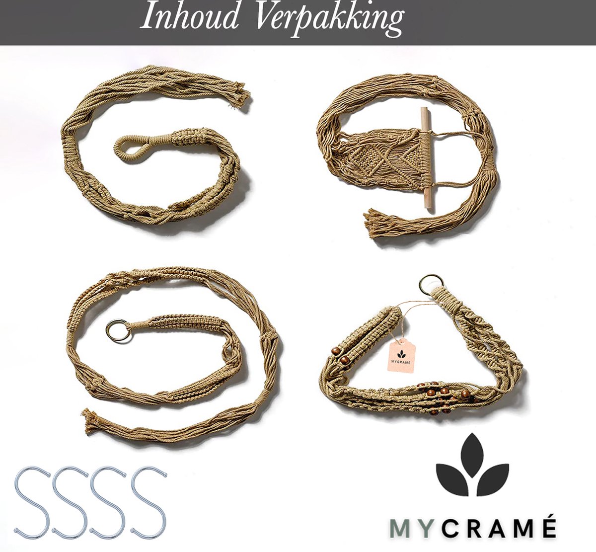  4 Stuks Luxe Jute Plantenhangers - Boho Handgeweven Katoen Hangpot Voor Binnen/Buiten - Hangende Bloempot Met Kralen - Macramé Touw/Koord Hangplant Houder - Bohemian Wandhanger Decoratie - Plant Hanger - Verticale Tuin Bloempothouder Planthanger