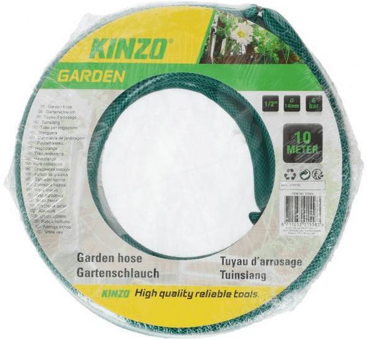  Kinzo Tuinslang 10 Meter - Waterslang Zonder Koppeling - 3-Laags - PVC - Groen
