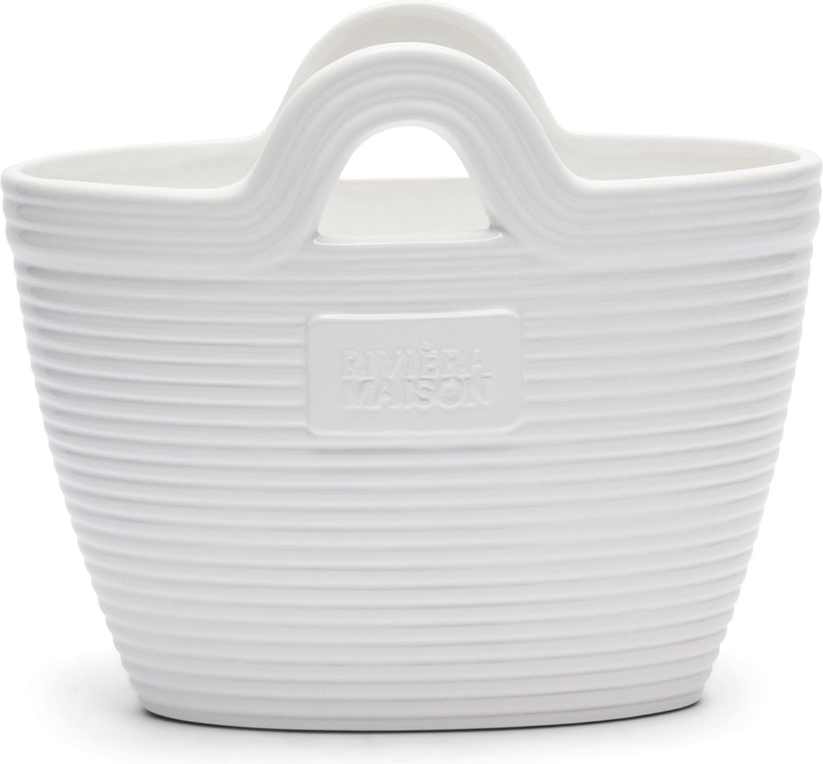  Riviera Maison Plantenbak Met Handvaten, Bloempot In Tas Vorm - RM Beach Bag Planter - Wit - Porselein