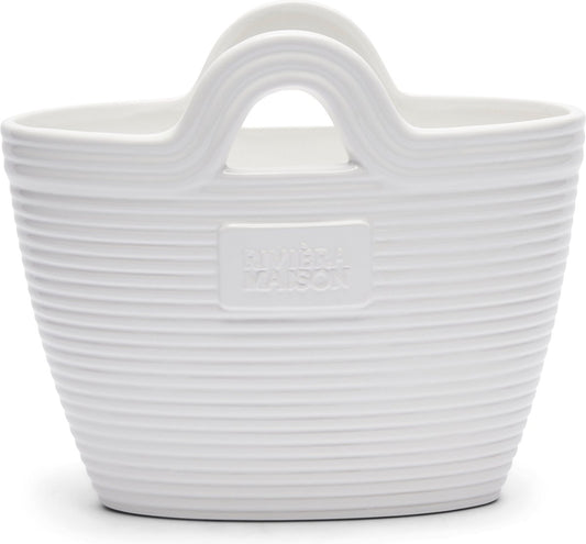  Riviera Maison Plantenbak Met Handvaten, Bloempot In Tas Vorm - RM Beach Bag Planter - Wit - Porselein
