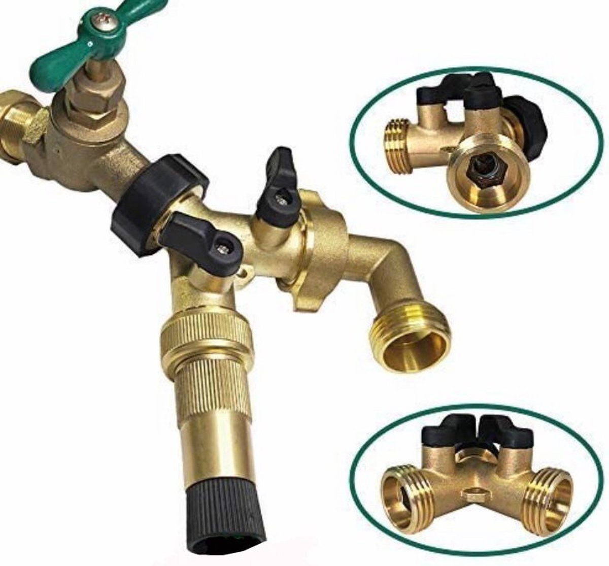  Y Stuk Kraan Splitter – Aanvoer Y Stuk Voor Wasmachine - Waterverdeler - Buitenkraan - Waterverdeler 2 Weg – Messing -