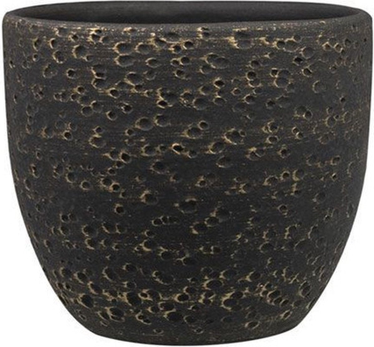 Plantenpot/Bloempot In Het Lava-look Zwart Dia 15 Cm En Hoogte 13 Cm - Voor Binnen