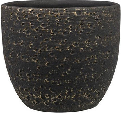  Plantenpot/Bloempot In Het Lava-look Zwart Dia 15 Cm En Hoogte 13 Cm - Voor Binnen