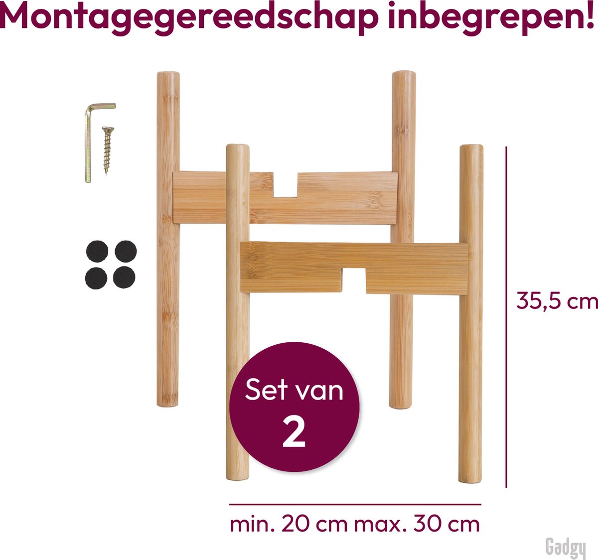  Gadgy Bamboe Plantenstandaard 2 St - Plantentafel - Plantentafeltje Voor Binnen - Plantenrek - Uitschuifbaar - Hout - Ø 20 Tot 30 Cm