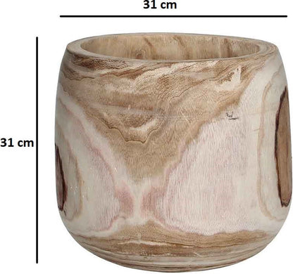  Mica Decorations Pia Bloempot - H31 X Ø31 Cm - Paulownia Hout - Lichtbruin
