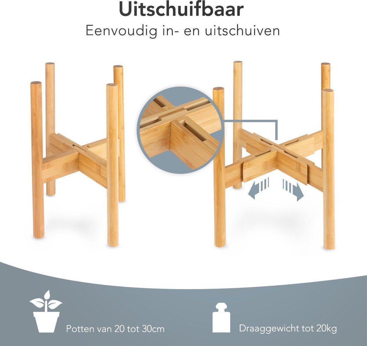  LifeGoods Planten Standaard - Uitschuifbare Bloempothouder - 20 Tot 30 Cm - Licht Bamboe