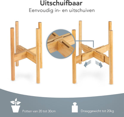  LifeGoods Planten Standaard - Uitschuifbare Bloempothouder - 20 Tot 30 Cm - Licht Bamboe