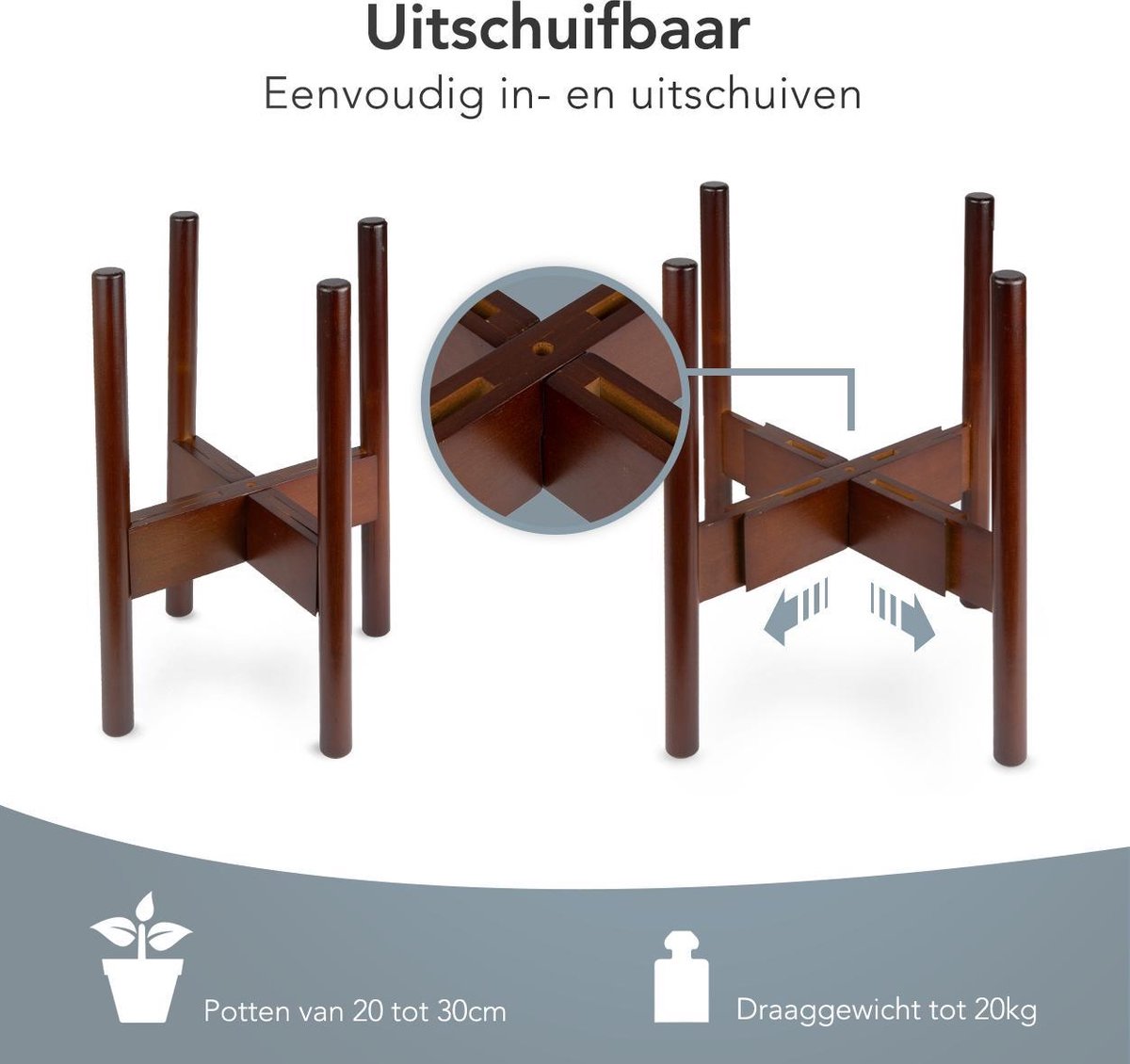  LifeGoods Planten Standaard - Uitschuifbare Bloempothouder - 20 Tot 30 Cm - Donker Bamboe