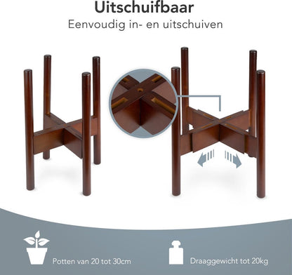  LifeGoods Planten Standaard - Uitschuifbare Bloempothouder - 20 Tot 30 Cm - Donker Bamboe