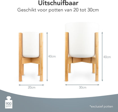  LifeGoods Planten Standaard - Uitschuifbare Bloempothouder - 20 Tot 30 Cm - Licht Bamboe