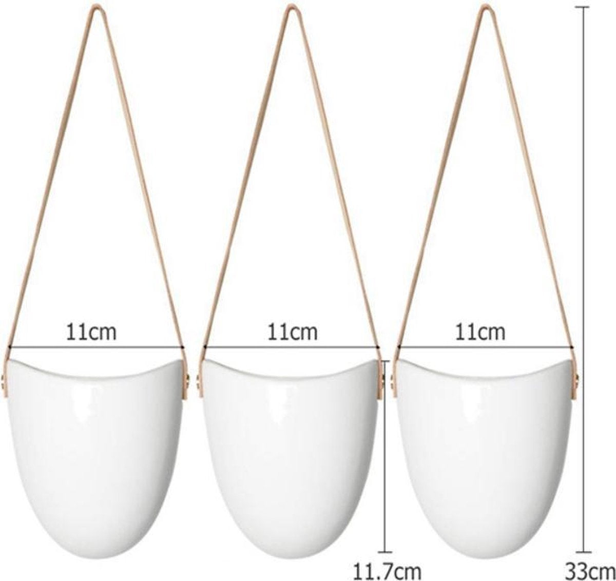 Merkloos Plantenhanger Keramiek – Set Van 3 – Steen- Hangpot – Hangende Bloempot Plantenpot Met 3 Verschillende Koorden – 12 X 11 X 9.5 Cm