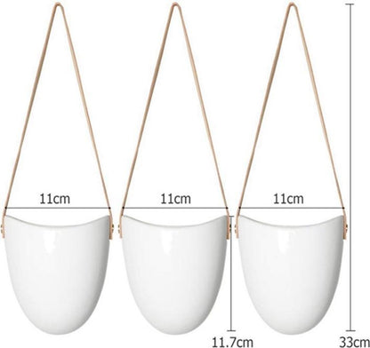 Merkloos Plantenhanger Keramiek – Set Van 3 – Steen- Hangpot – Hangende Bloempot Plantenpot Met 3 Verschillende Koorden – 12 X 11 X 9.5 Cm