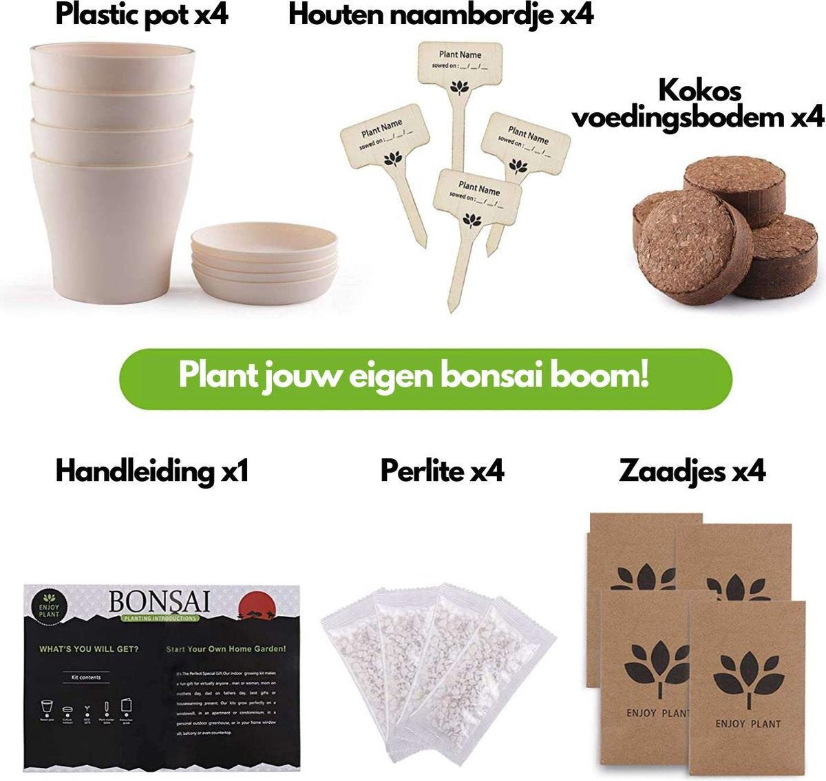  Bonsai Starters Kit - Bonsai Boompje - 5 Delige Set - 4 Soorten Zaden - Incl. E-book &amp; Schaartje