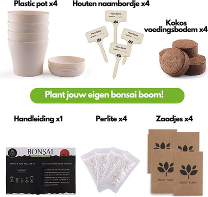  Bonsai Starters Kit - Bonsai Boompje - 5 Delige Set - 4 Soorten Zaden - Incl. E-book &amp; Schaartje