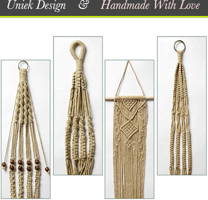  4 Stuks Luxe Jute Plantenhangers - Boho Handgeweven Katoen Hangpot Voor Binnen/Buiten - Hangende Bloempot Met Kralen - Macramé Touw/Koord Hangplant Houder - Bohemian Wandhanger Decoratie - Plant Hanger - Verticale Tuin Bloempothouder Planthanger