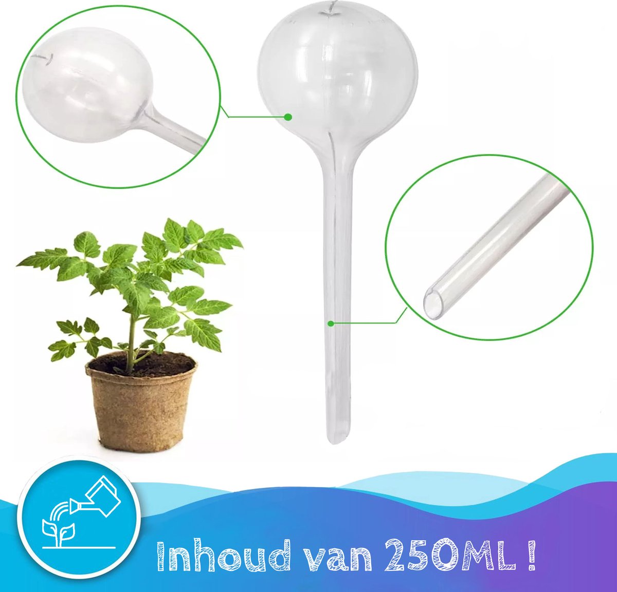  Summer Spark Waterdruppelaar Voor Planten 6 Stuks Transparant – 27 CM X 8 CM – 250 ML – Automatisch Watergeefsysteem Voor Kamerplanten – Planten Watergever Met Druppelsysteem – Waterbol