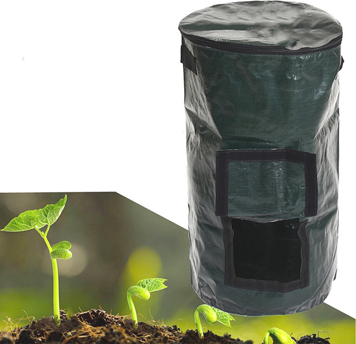 Merkloos TDR - Compostzak Met Grote Capaciteit Voor Tuin - 45 X 45 X 80 Cm - 162 Liter - Donkergroen