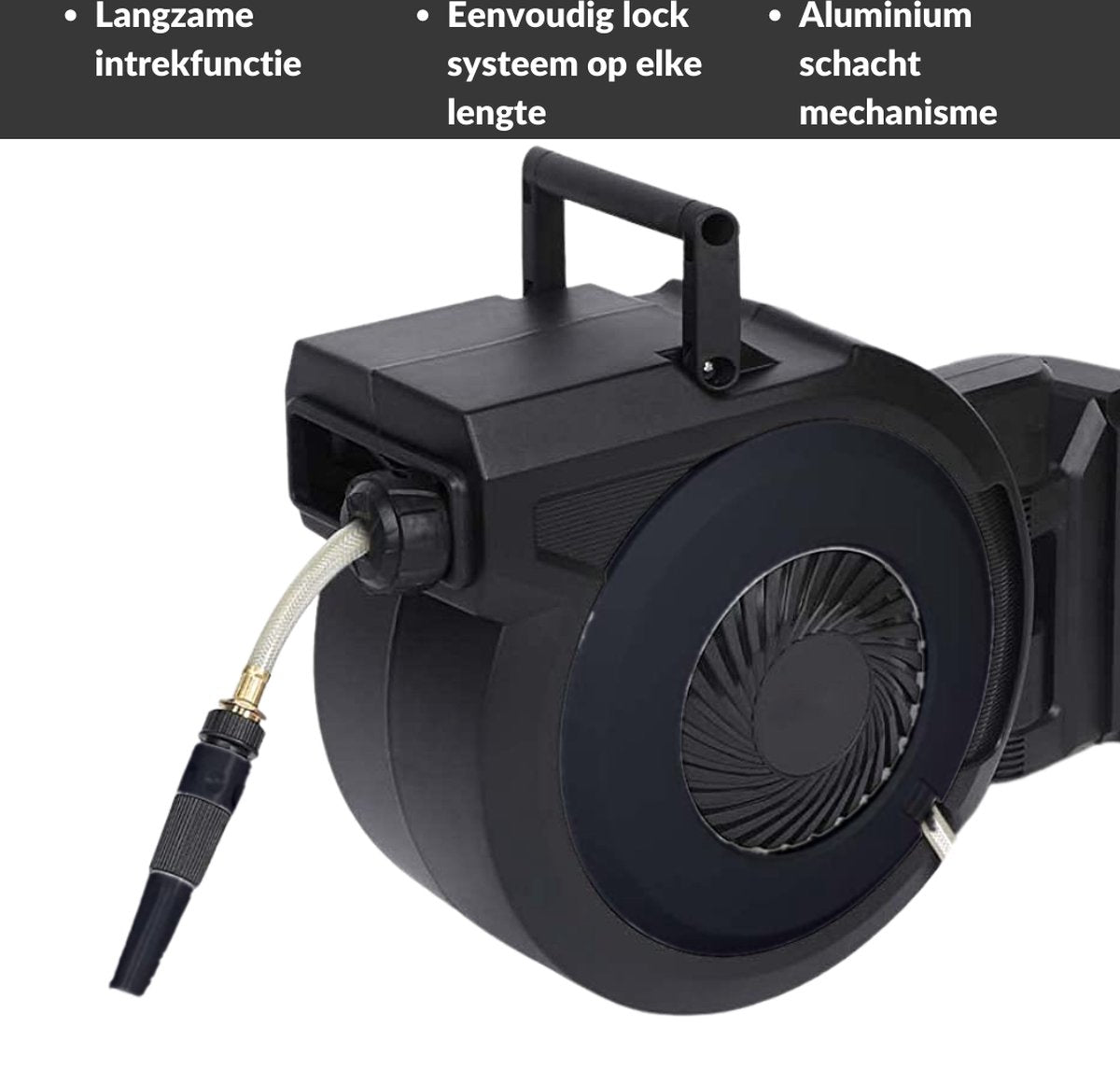  Buxibo - Wandslangenbox 20 Meter + 2 Meter - Tuinslang Met Haspel - 9 Sproei Standen - Slangenhouder 180° Draaibaar - Tuinslanghaspel Zwart+ Gratis Sproeier - Zwart