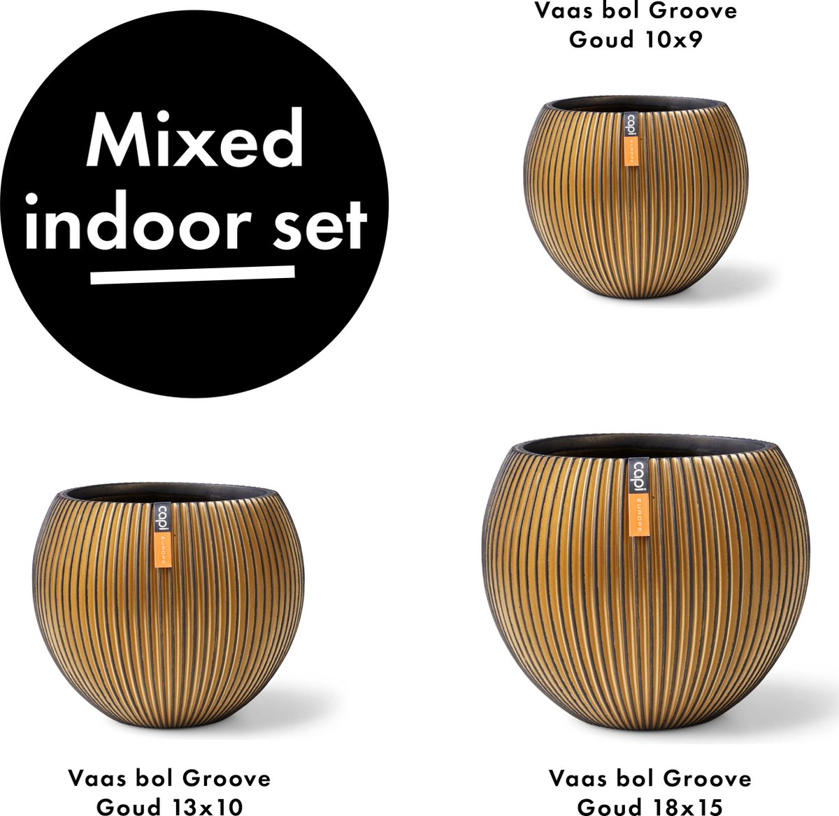  Capi Europe - Set Van 3 - Bloempot Binnen - Groove - - Goud - Bloempot Voor Binnen - BOX-BGVGB-3