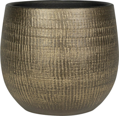  Plantenpot/bloempot In Een Strakke Modern Design Look Metal Goud Dia 22 Cm En Hoogte 20 Cm
