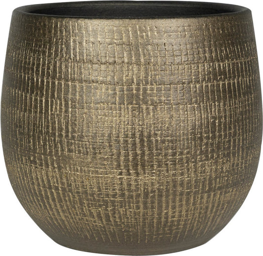  Plantenpot/bloempot In Een Strakke Modern Design Look Metal Goud Dia 22 Cm En Hoogte 20 Cm