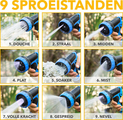  Complete Set Tuinslang Van 30 Meter Met Flexibel Ontwerp – Sproeikop Met 9 Standen – Licht In Gewicht &amp; Makkelijk Opbergen – Uitrekbare Slang -