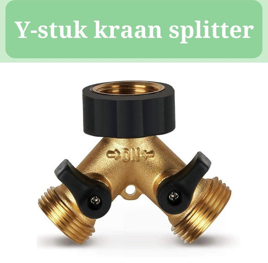  Y Stuk Kraan - Kraan Splitter - Waterverdeler - Buitenkraan - Waterverdeler 2 Weg – Messing - Afzonderlijk Af Te Sluiten